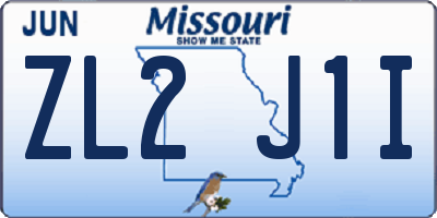 MO license plate ZL2J1I