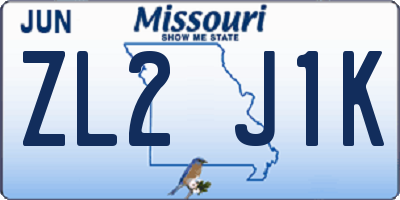 MO license plate ZL2J1K