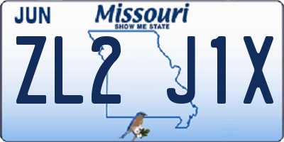 MO license plate ZL2J1X
