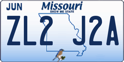 MO license plate ZL2J2A
