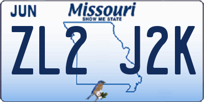 MO license plate ZL2J2K