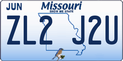 MO license plate ZL2J2U