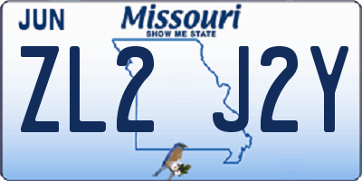 MO license plate ZL2J2Y