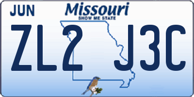 MO license plate ZL2J3C
