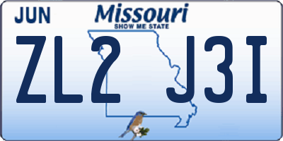 MO license plate ZL2J3I