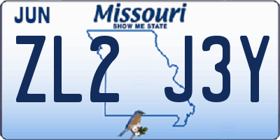 MO license plate ZL2J3Y
