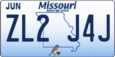 MO license plate ZL2J4J