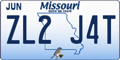 MO license plate ZL2J4T