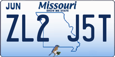 MO license plate ZL2J5T