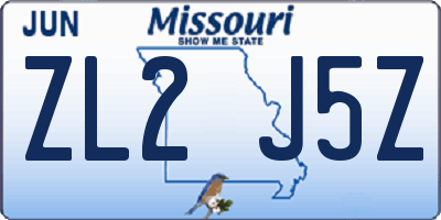 MO license plate ZL2J5Z
