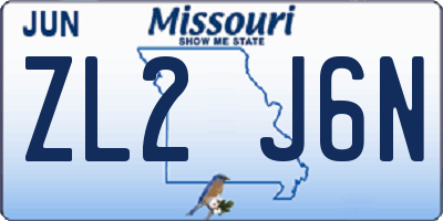 MO license plate ZL2J6N
