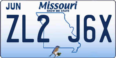 MO license plate ZL2J6X