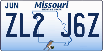 MO license plate ZL2J6Z