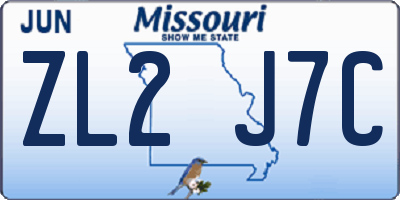 MO license plate ZL2J7C