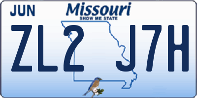 MO license plate ZL2J7H