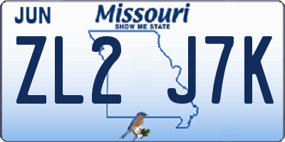 MO license plate ZL2J7K