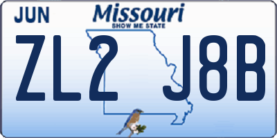 MO license plate ZL2J8B
