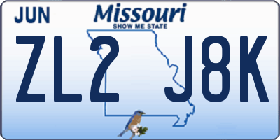 MO license plate ZL2J8K