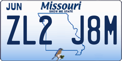 MO license plate ZL2J8M