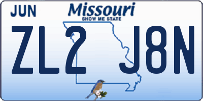 MO license plate ZL2J8N