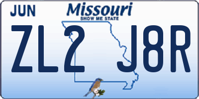 MO license plate ZL2J8R