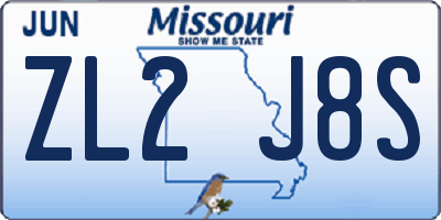 MO license plate ZL2J8S