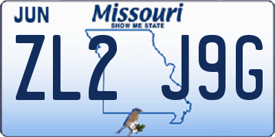 MO license plate ZL2J9G