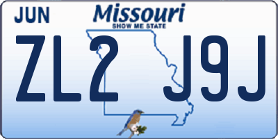 MO license plate ZL2J9J
