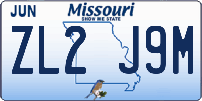 MO license plate ZL2J9M