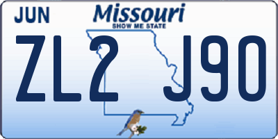 MO license plate ZL2J9O