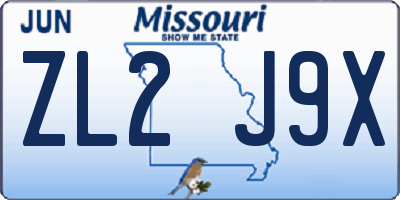 MO license plate ZL2J9X