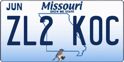 MO license plate ZL2K0C