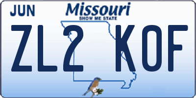 MO license plate ZL2K0F