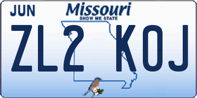 MO license plate ZL2K0J