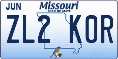 MO license plate ZL2K0R
