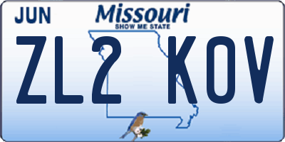 MO license plate ZL2K0V