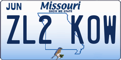MO license plate ZL2K0W
