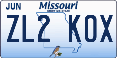 MO license plate ZL2K0X