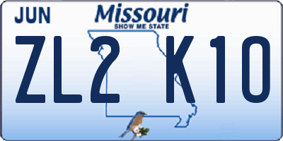 MO license plate ZL2K1O