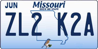 MO license plate ZL2K2A