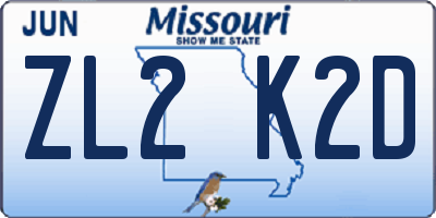MO license plate ZL2K2D