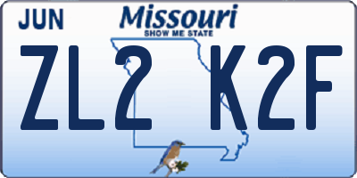 MO license plate ZL2K2F