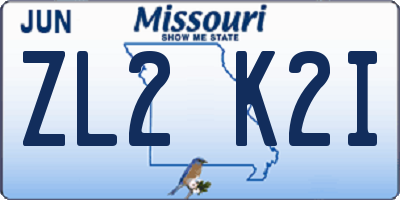 MO license plate ZL2K2I