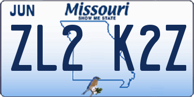 MO license plate ZL2K2Z