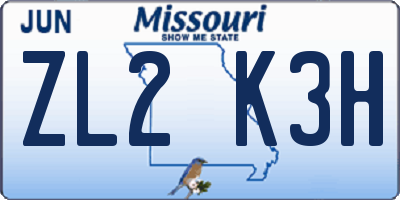 MO license plate ZL2K3H