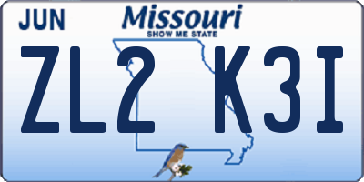 MO license plate ZL2K3I
