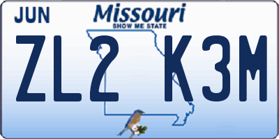 MO license plate ZL2K3M