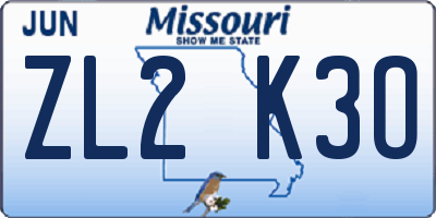 MO license plate ZL2K3O