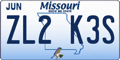 MO license plate ZL2K3S