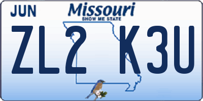 MO license plate ZL2K3U